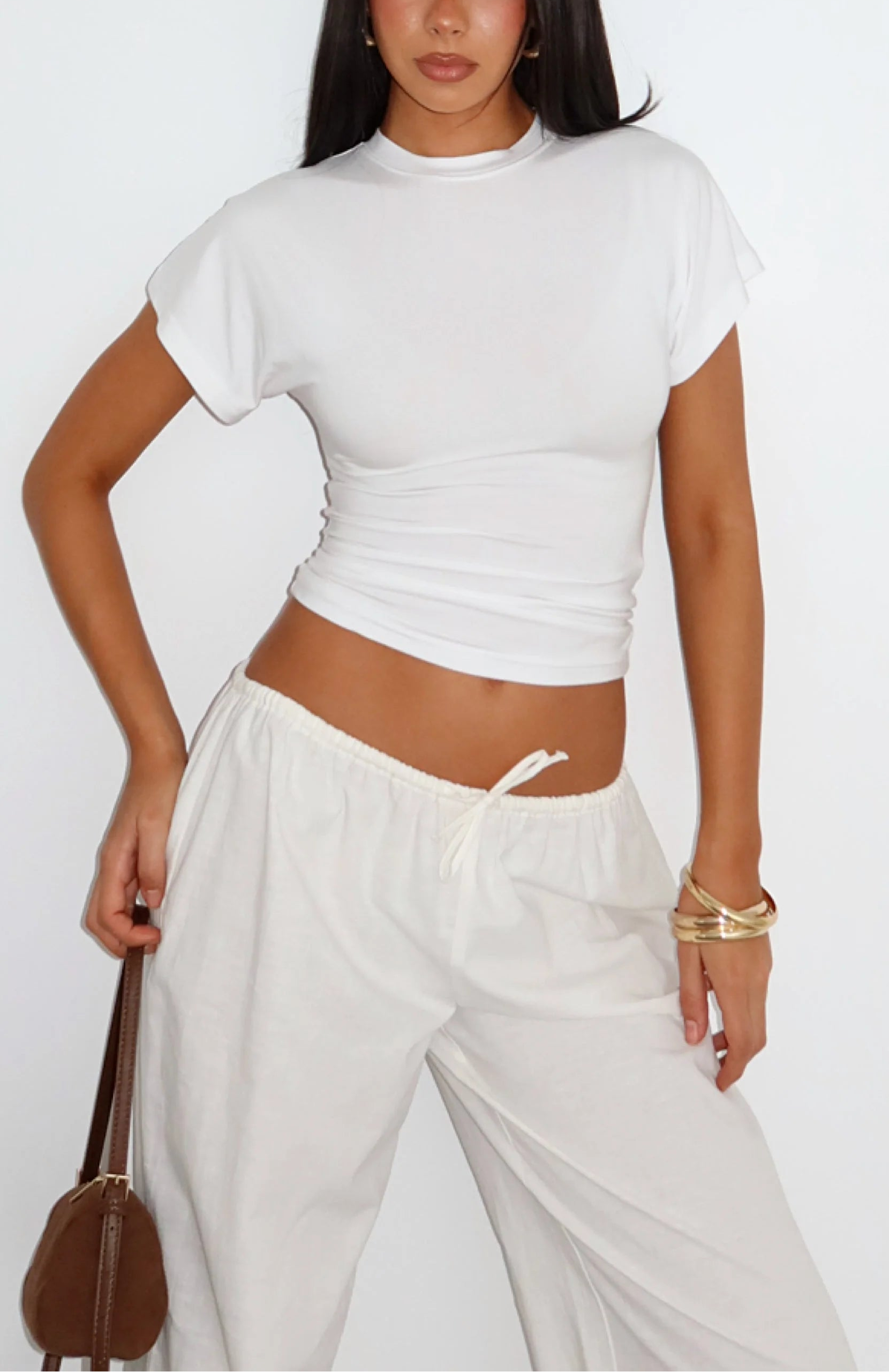 Eyvette Boutique white cinched waist short sleeve top