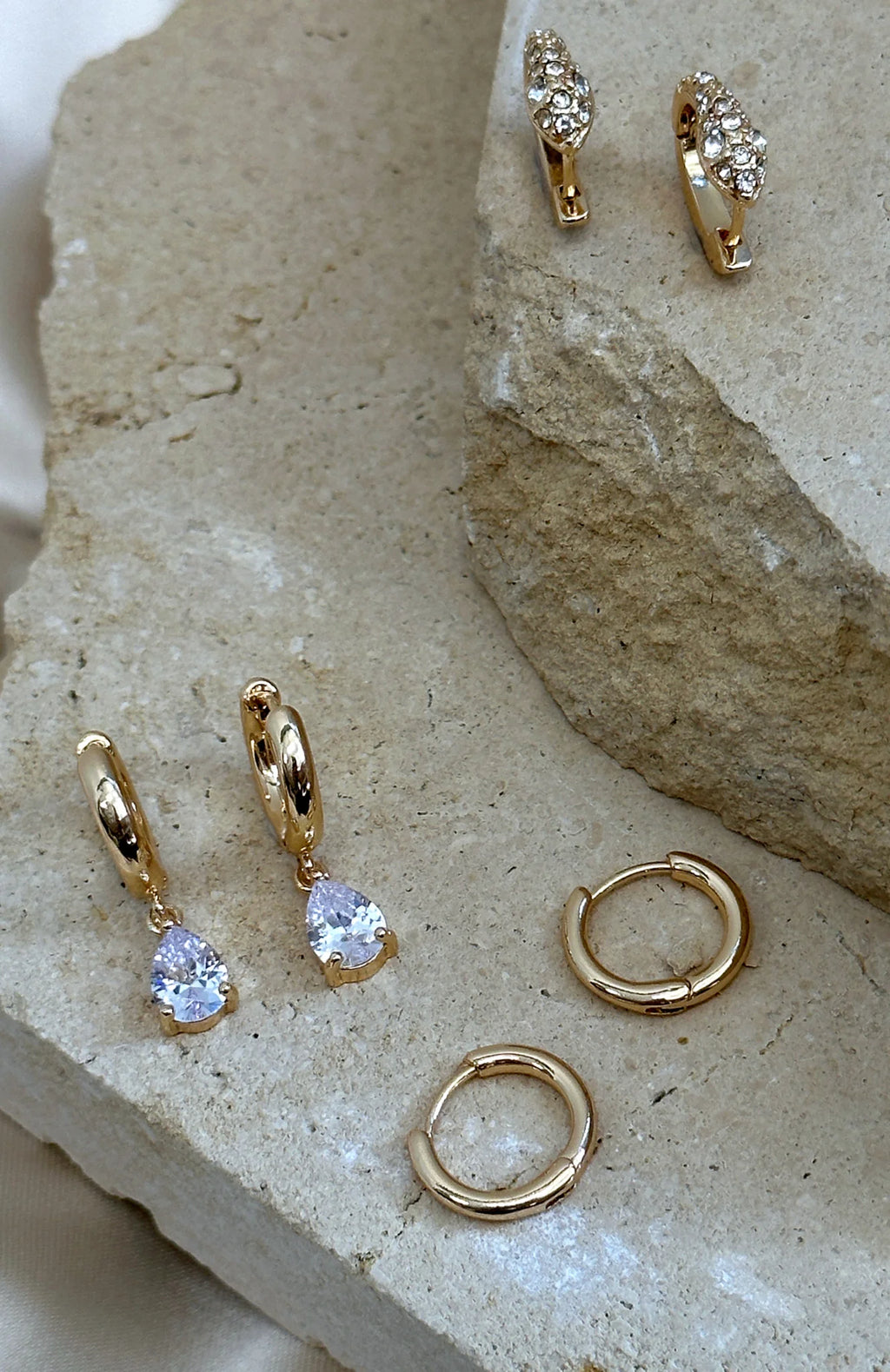 Eyvette Boutique Little Things Gold Earrings Set - 3 Pairs Hoop & Huggie