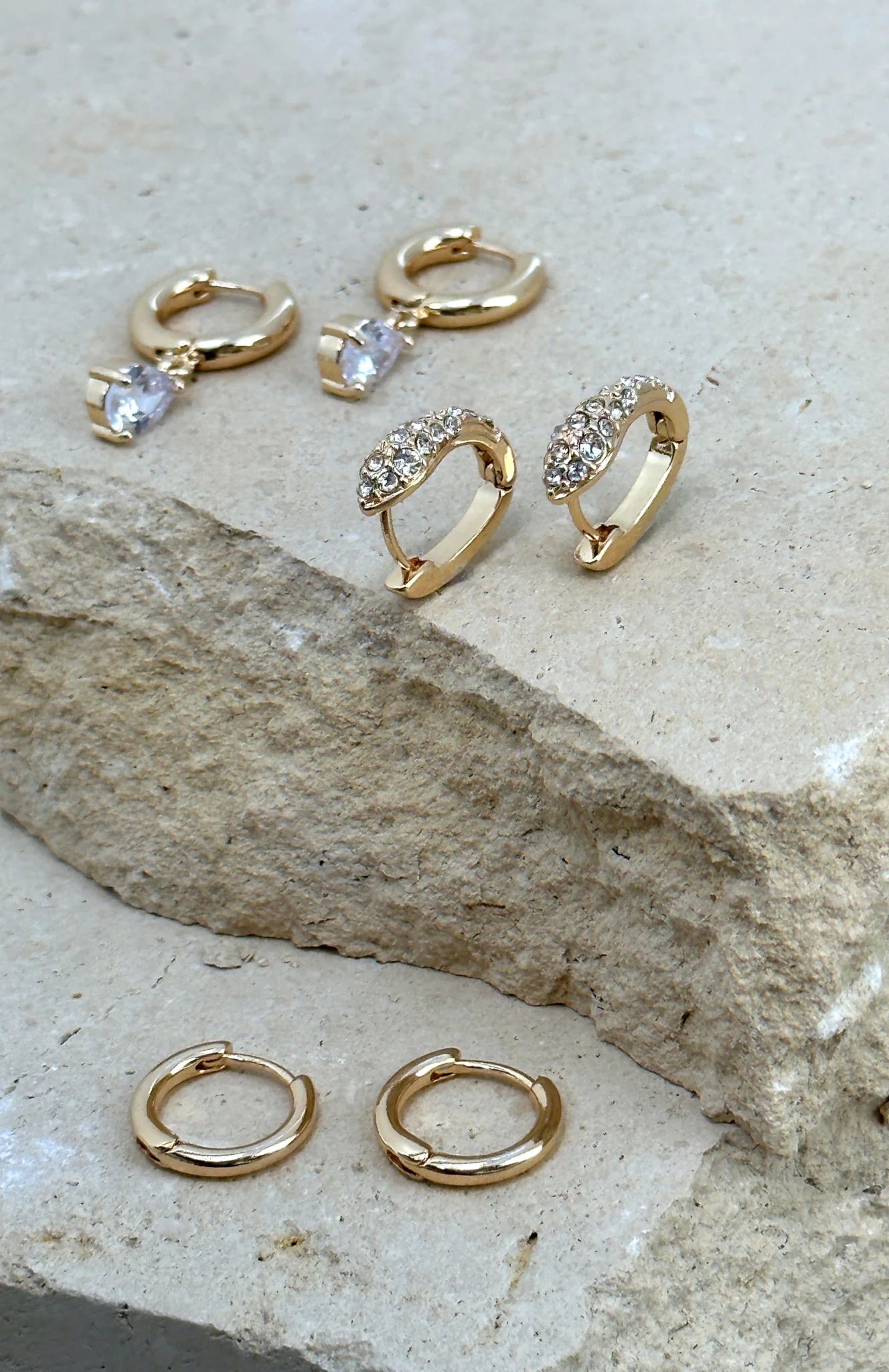 Eyvette Boutique Little Things Gold Earrings Set - 3 Pairs Hoop & Huggie