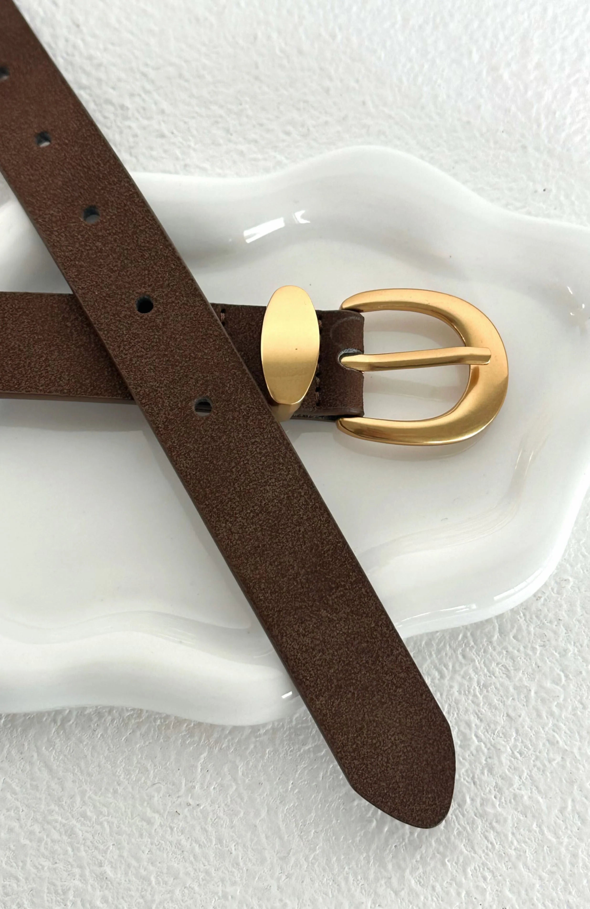 Eyvette Boutique Milo Belt in Chocolate Faux Suede with Gold Buckle