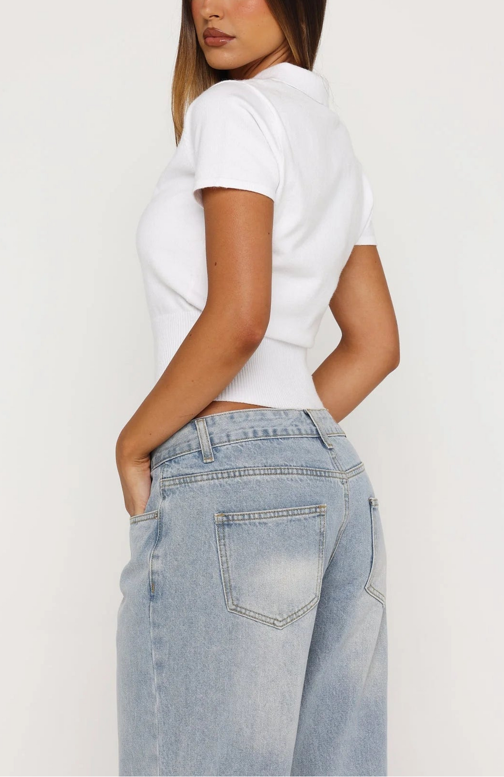Eyvette Boutique Sweet But Serious Cinched Waist Collared Top in White