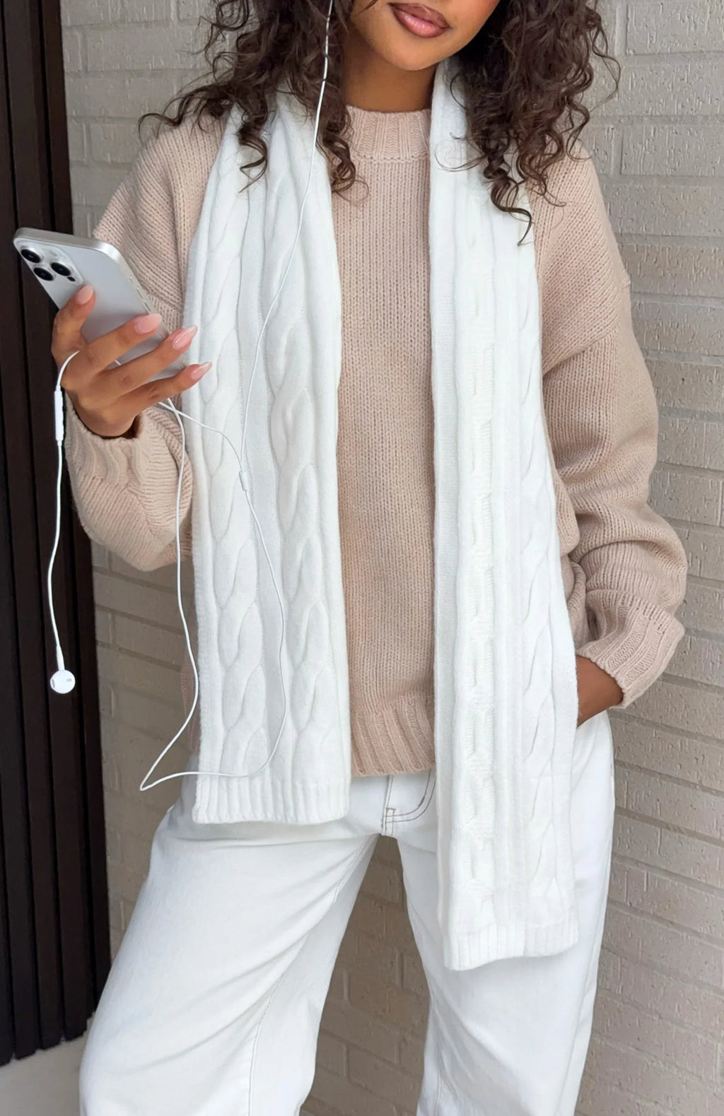Eyvette Boutique Talia Scarf in Cream - soft knit winter scarf