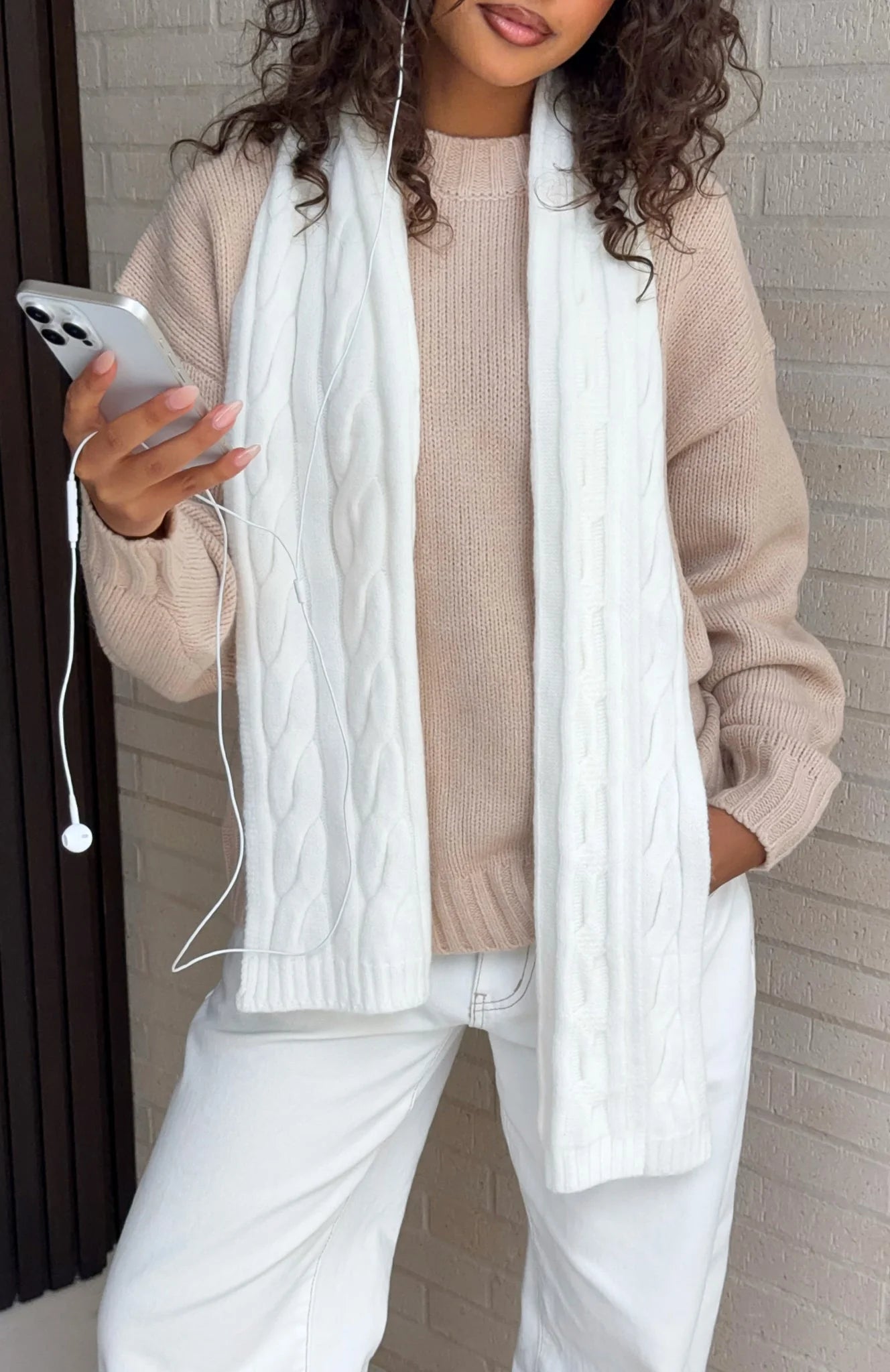 Eyvette Boutique Talia Scarf in Cream - soft knit winter scarf