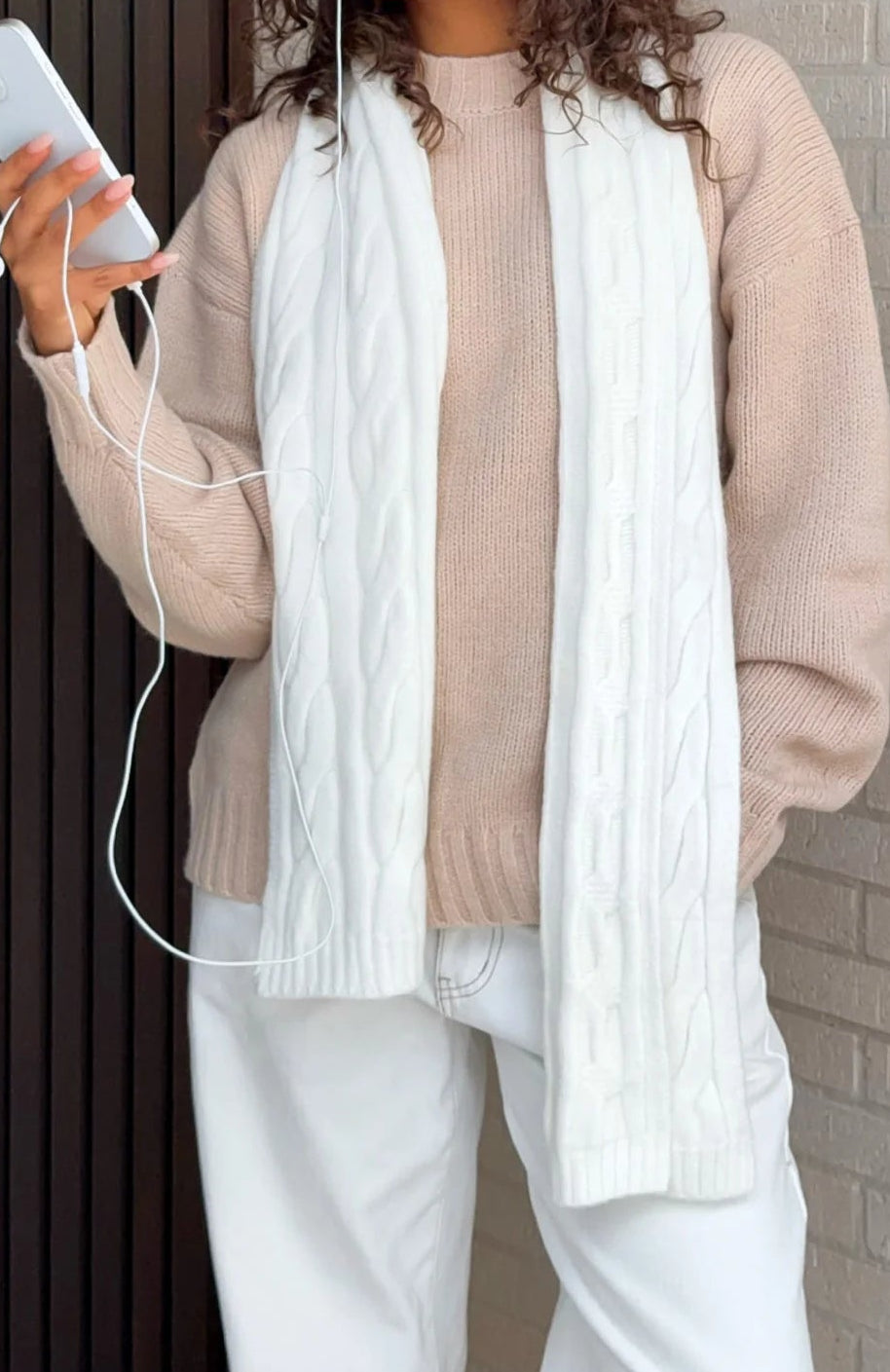Eyvette Boutique Talia Scarf Cream - Soft Knit Winter Scarf